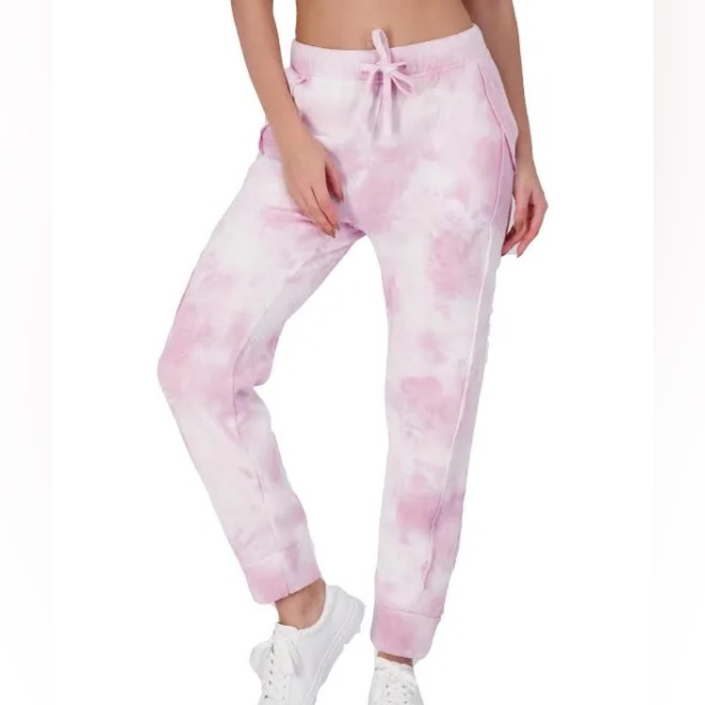 Free People Work it Out Pink and White Tie Dye Joggers